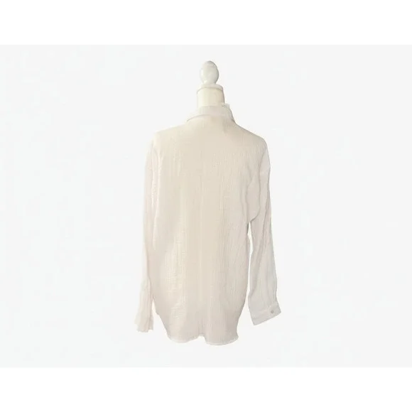 NEW Eileen Fisher Petite Medium Organic Cotton Gauze ButtonDown Shirt White Poet - Picture 5 of 9